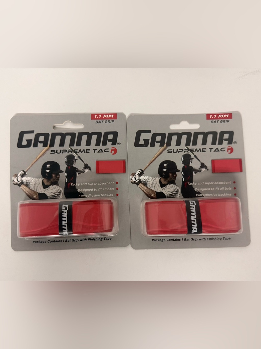 NWT Gamma Supreme Tack 1.1mm Red Bat Grip - 2 Pack